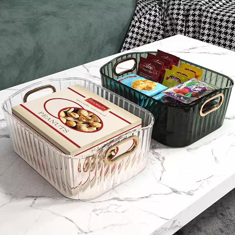 Luxury Acrylic Cosmetics & Skincare Organizer: Transparent Desktop Storage Box for Snacks, Masks, and More on Your Dressing Table.