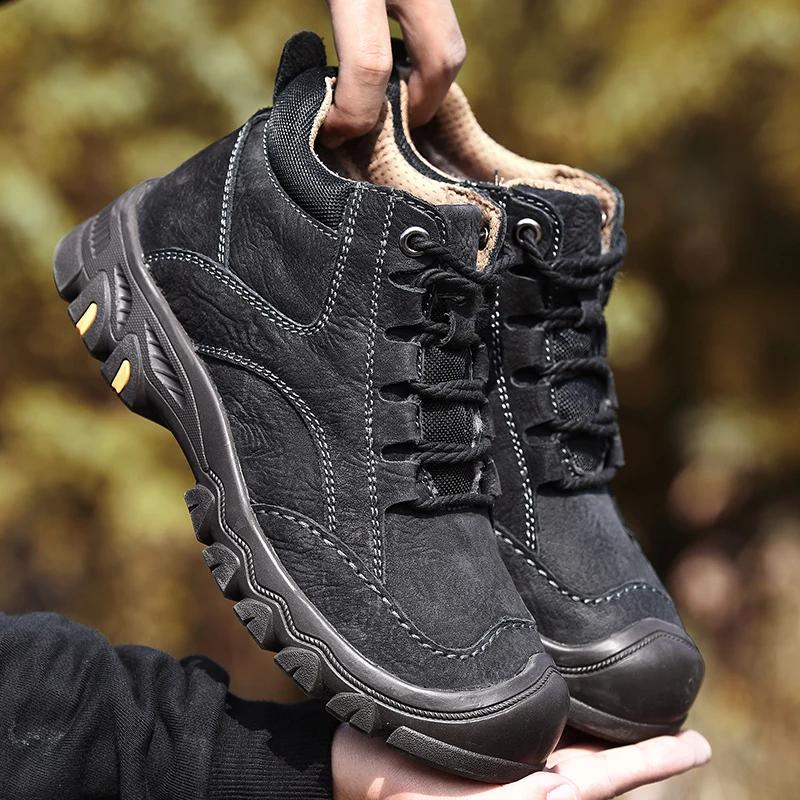New Mens Outdoor Shoes Luxury Handmade Genuine Leather Men Casual Shoes Comfort Non-slip Hiking Sneakers Snow Boots Work Shoe