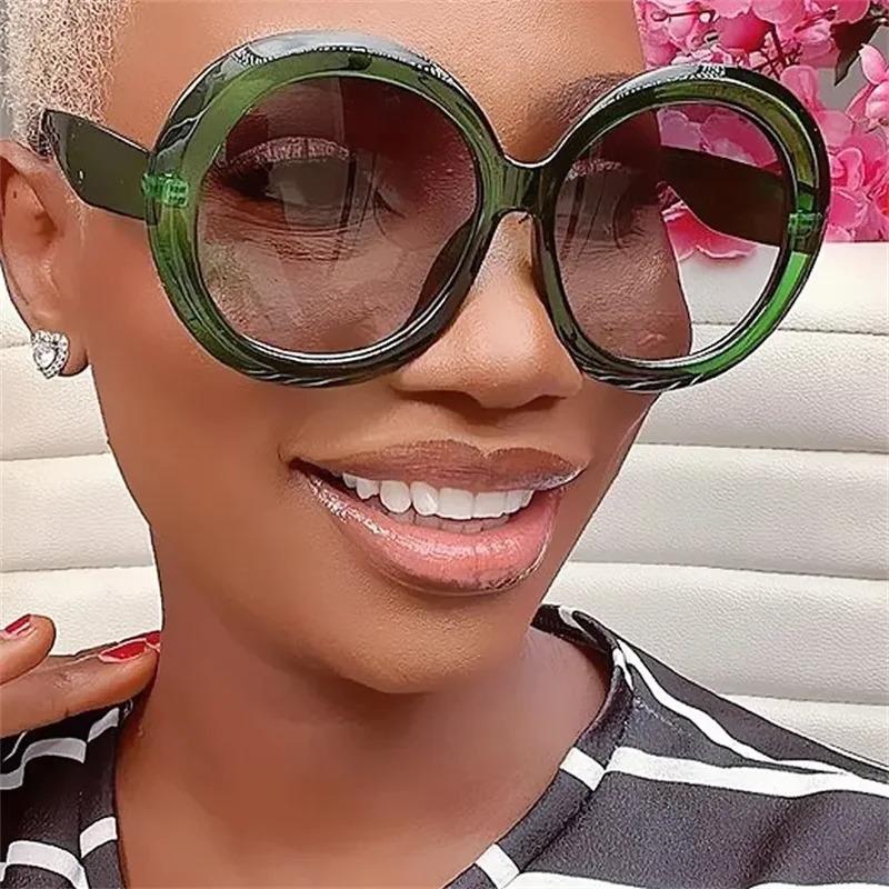 Lunettes de soleil rondes vintage pour femmes, marron dégradé, surdimensionnées, lunettes de soleil pour femmes, mode, marque de luxe, designer, nuances