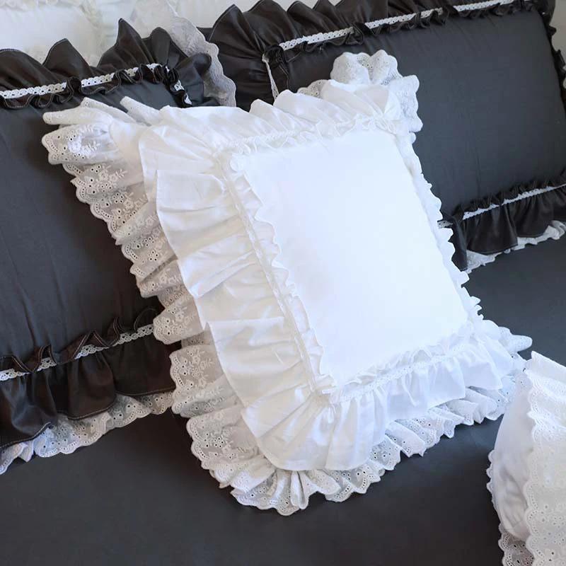 Luxury Embroidery Cushion Cover Ruffle Lace Wrinkle Pillow Cover Cake Layers Princess Bedding Pillowcase 45x45cm