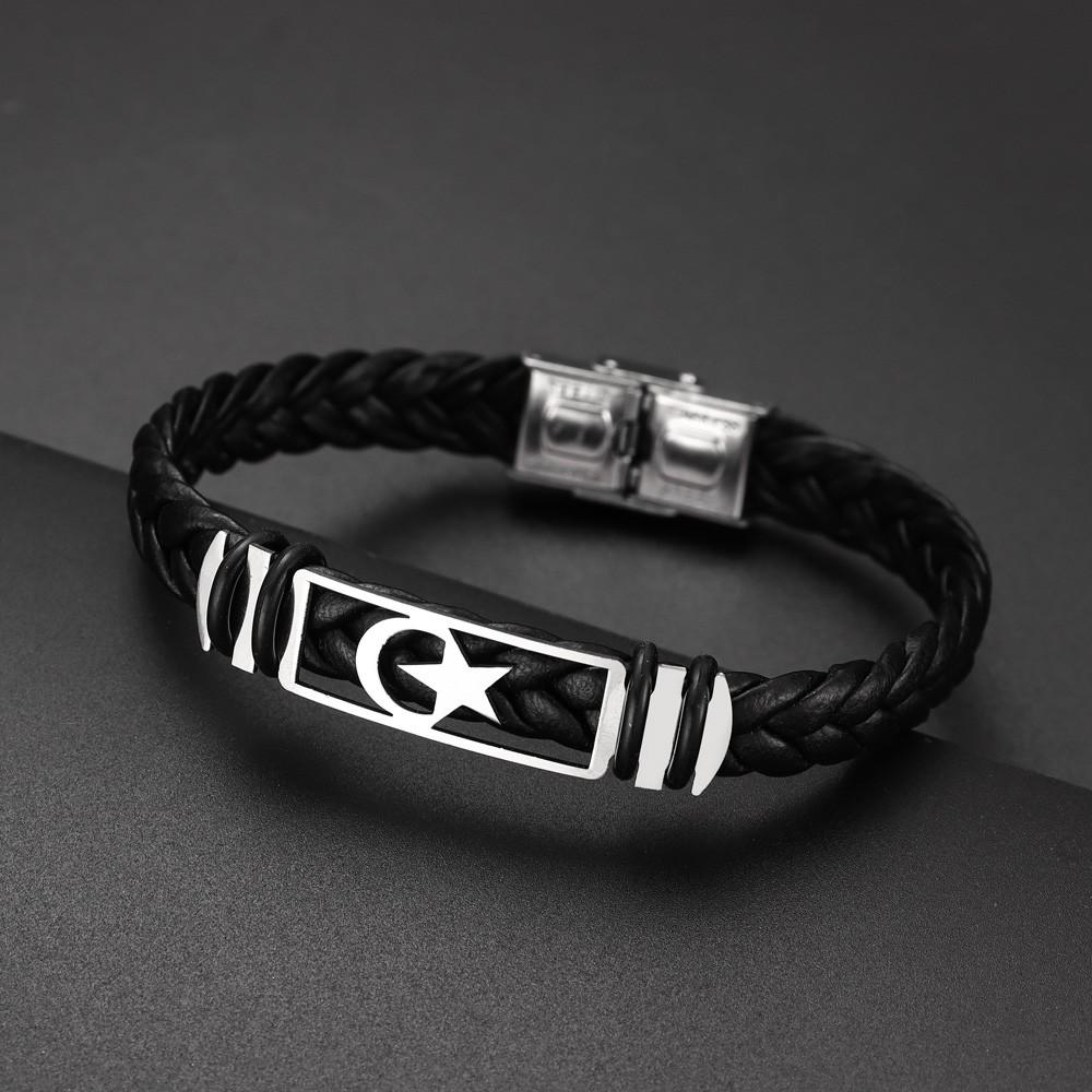 Fashion Star Moon Pattern Bracelet Retro Woven Leather Bracelet Punk Party Holiday Gift Accessories