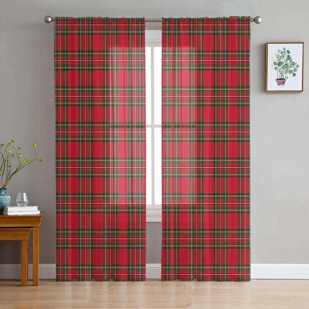 Plaid Geometric Weave Voile Sheer Curtains For Living Room Window Chiffon Tulle Curtain Kitchen Bedroom Drapes Home Decor