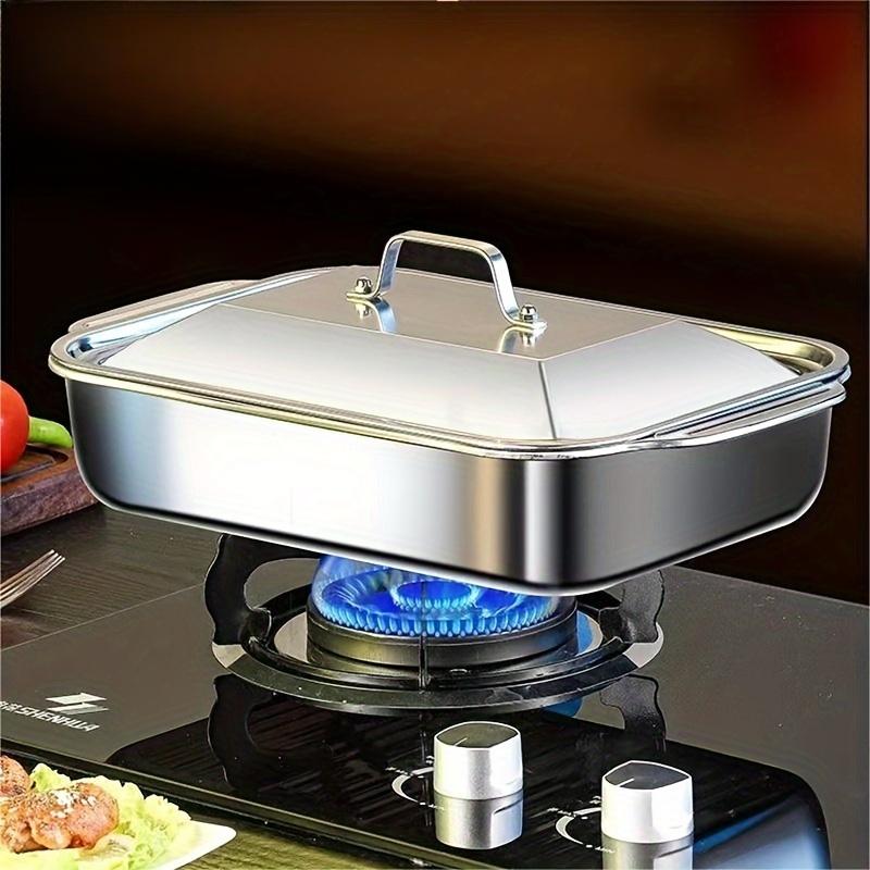 Extra Large Stainless Steel Baking Tray with Lid - Non-Stick Oven Pan for BBQ, Buffet & Holiday Baking