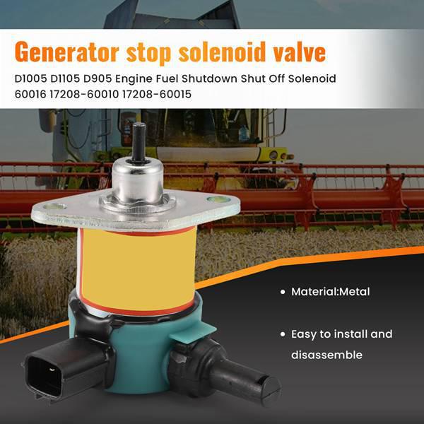 Kubota D100512V Stop Solenoid Valve: Compatible with 17208-60016, 17208-60015.