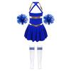 Girls Cheer Costume Sleeveless Crisscross Back Letter Print Patchwork Dress Pom Poms Striped Socks Set