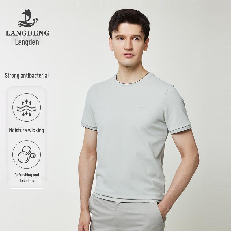 Langdeng Men s Soft Breathable Stretch Round Neck Short Sleeve T-Shirt L