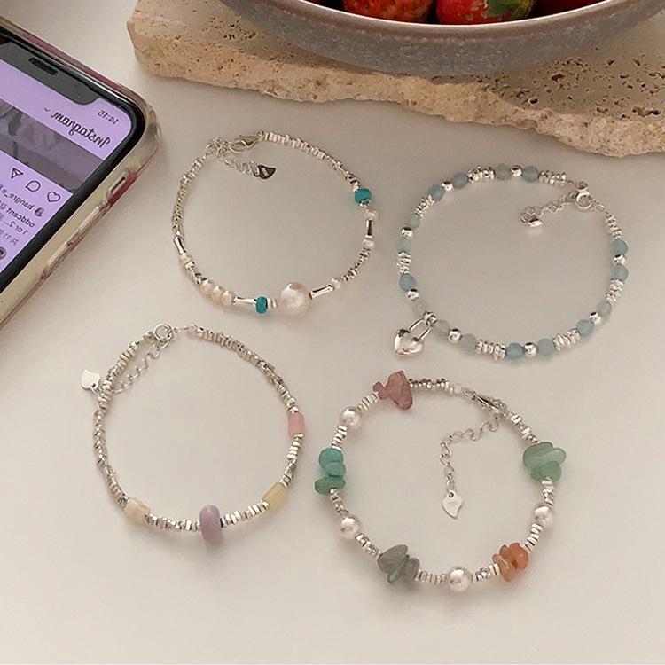 Dámský korejský retro perlový a stříbrný náramek - Jednoduchý, všestranný temperamentní náramek