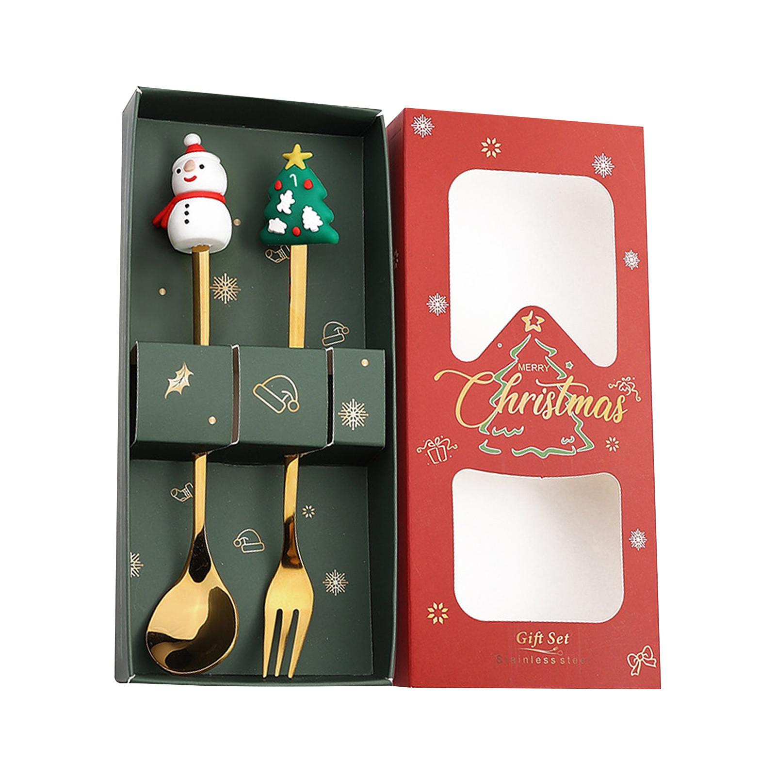 

Рождественская ложка из нержавеющей стали, кофейная ложка, суп, сахар, десерт, чайные ложки, вилка, кухонная посуда One Size