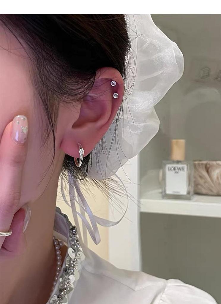 S999 Sterling Silver Zirconia Hoop Earrings for Women - Simple, Versatile, and Luxurious Ear Cuffs, High-End Niche Jewelry In Ins Style.