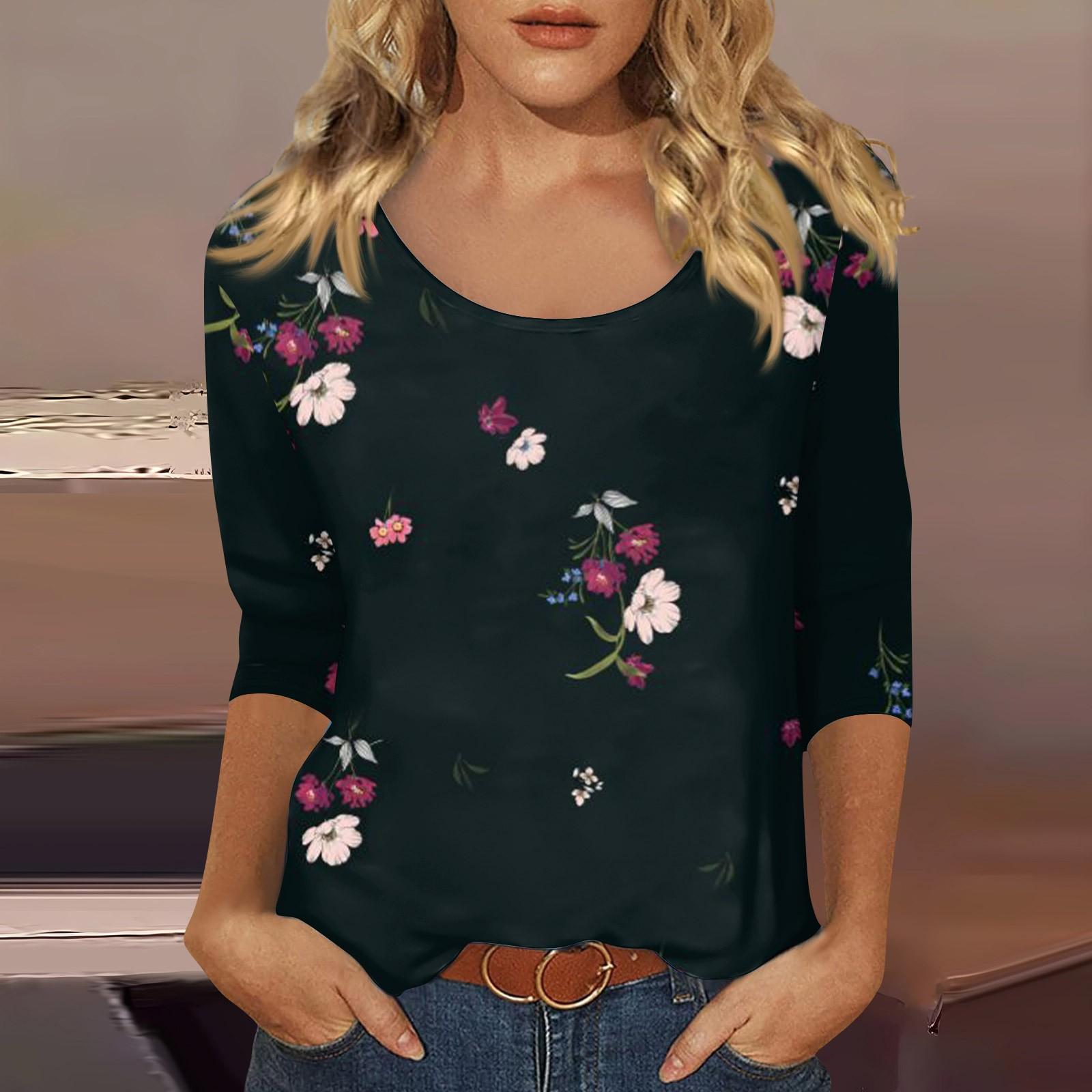 

Женский повседневный топ с U-образным вырезом и рукавами 3/4 M чёрный