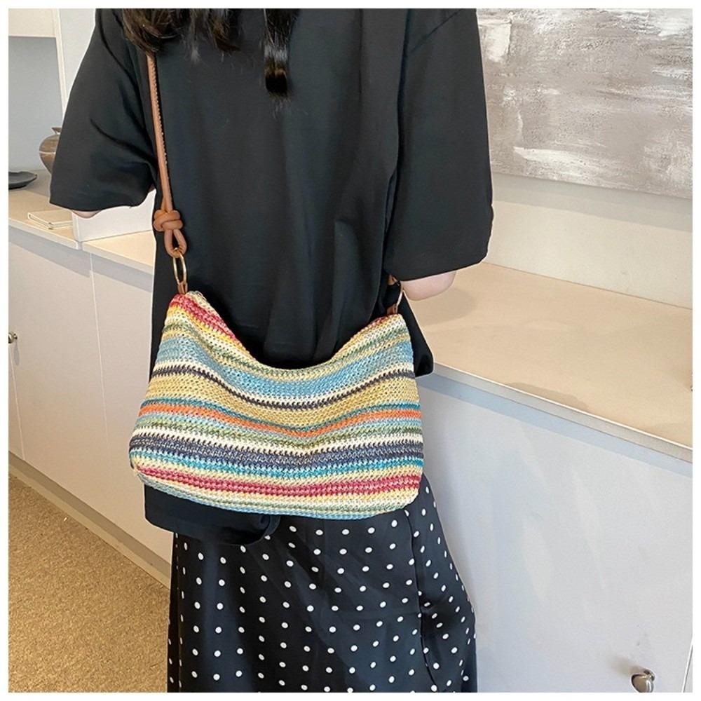 Hollow Beach Crossbody Bag Multicolor Raffia Shoulder Bag Fashion Weave Straw Bag Holiday
