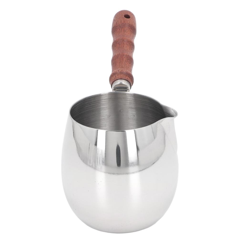 Mini Milk Warmer Pot Small 304 Stainless Steel Multi Functional Wooden Handle Mini Melting Pot Non Slip Portable for Outdoor