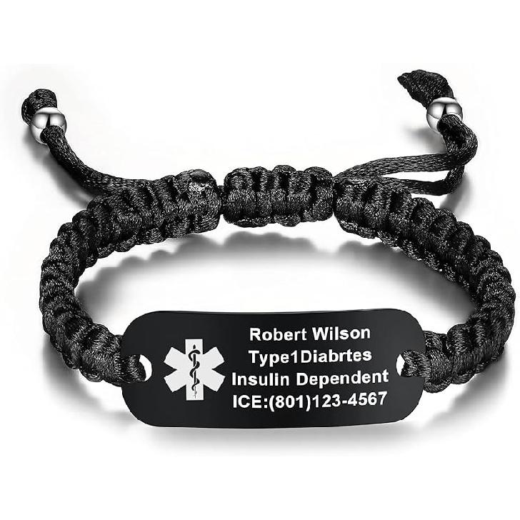 Medical Alert Bracelets for Women Personalized | Medical Alert ID Bracelets | Tow-Tone Polyester Rope Handmade Braided Emergency Bracelet, Adjustable