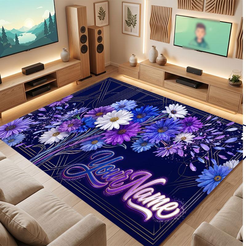 Křišťálový sametový podlahový koberec s motivem květinové zahrady, personalizovaný s vlastním jménem a textem, teplý koberec, bytová dekorace