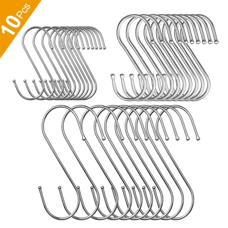 

10pcs Heavy Duty Stainless Steel S-Shaped Hook for Kitchen, Home, and Garden Use - Ideal for Hanging Clothing, Utensils,and Tool S серебряный