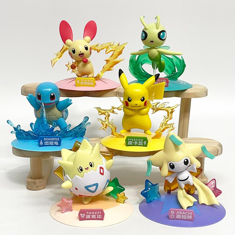 6pcs Set Pokemon Blind Box Toys 8cm Pocket Monster Action Figure Pikachu Charmander Squirtle Bulbasaur Piplup Celebi Model Decor