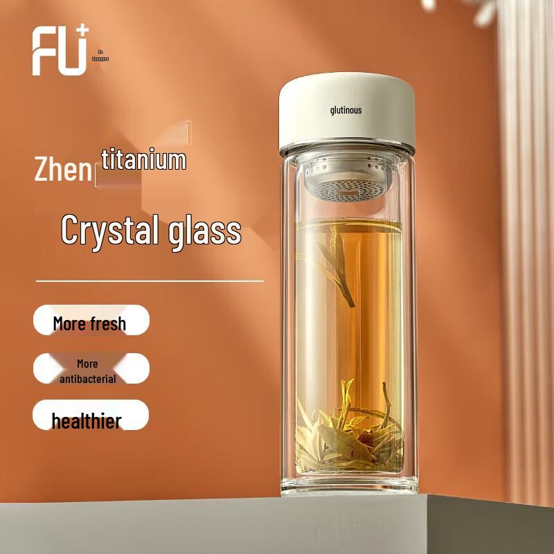 FUGUANG FU+ Double-Wall Glass Mug with Titanium Filter