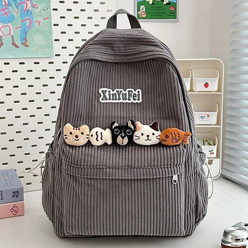 Retro Youth Backpack With Durable Corduroy Fabric For Daily Commute Campus And