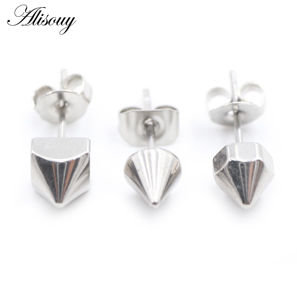 Alisouy 2 STÜCKE Edelstahl Kreuz Sechseck Kegel Spike Quadratisch Rund Ohrstecker Ohrringe Tragus Piercing Fake Taper Für Männer Frauen