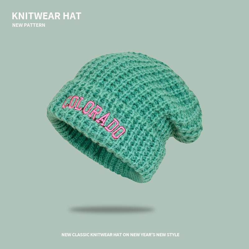 Gray wool hat women's autumn and winter versatile big head circumference knitted hat showing face small pile hat loose hat tide
