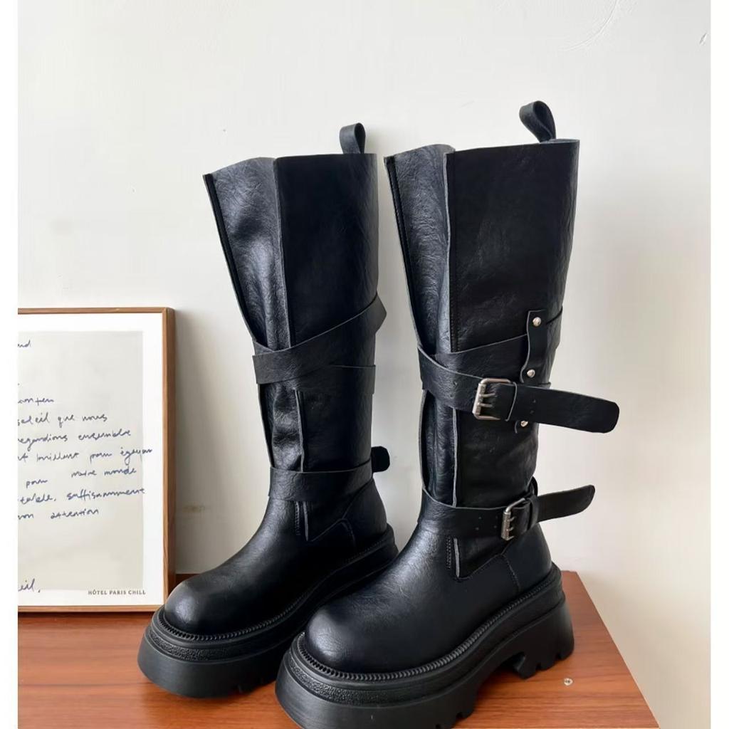 Women's French retro heightened platform boots but knee boots Western thick heel high knight boots 2025 winter new