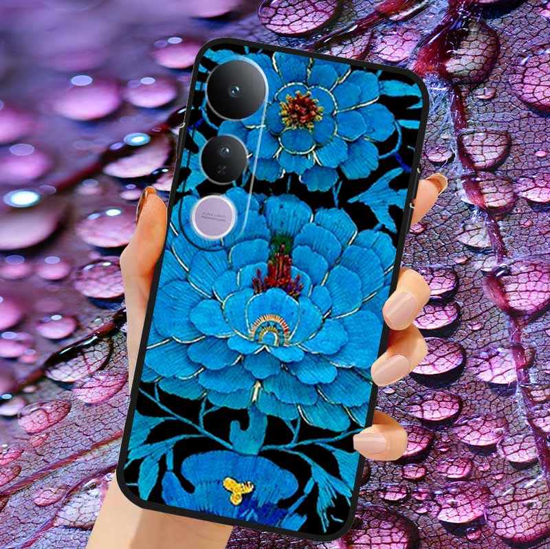 Case For Vivo V50 Lite Soft 3D Flower Relief Emboss Silicone Covers for Vivo V 50 Lite 4G 5G V50Lite Soft Capa Protective Casing