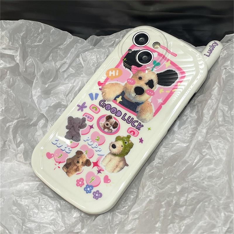 Korean Cute Cartoon Plush Puppy Doll Phone Design Case For Iphone 14 13 12 11 Pro Max Lovely Shockproof Soft Back Cover Funda