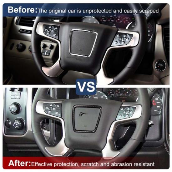 Carbon Fiber Center Console Steering Wheel Trim Cover For GMC SIERRA/YUKON 15-18