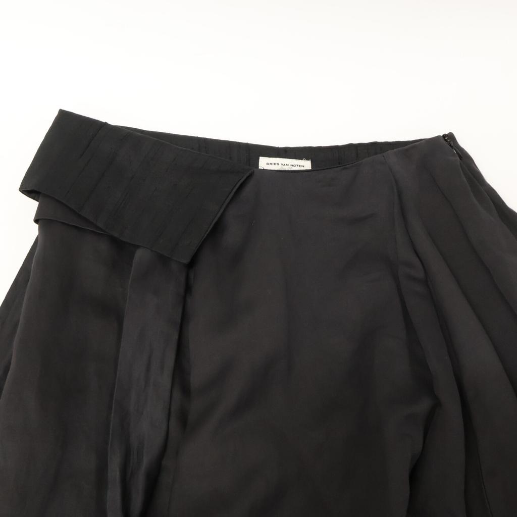 DRIES VAN NOTEN Black waist ribbon belt cotton and linen pleated skirt skirt 34 blackUsed