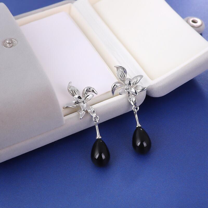 

Black Color Chinese Orchid Earrings Fashionable Orchid Imitation Pearl Earrings Wedding Party Accessories