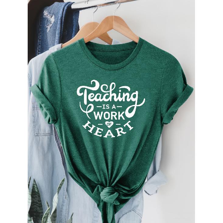Short Sleeve T Women s Summer T-shirt Women s Fashion Letter Print Short Sleeve Top White letter heart print round neck sporty casual wear T S темно-зеленого