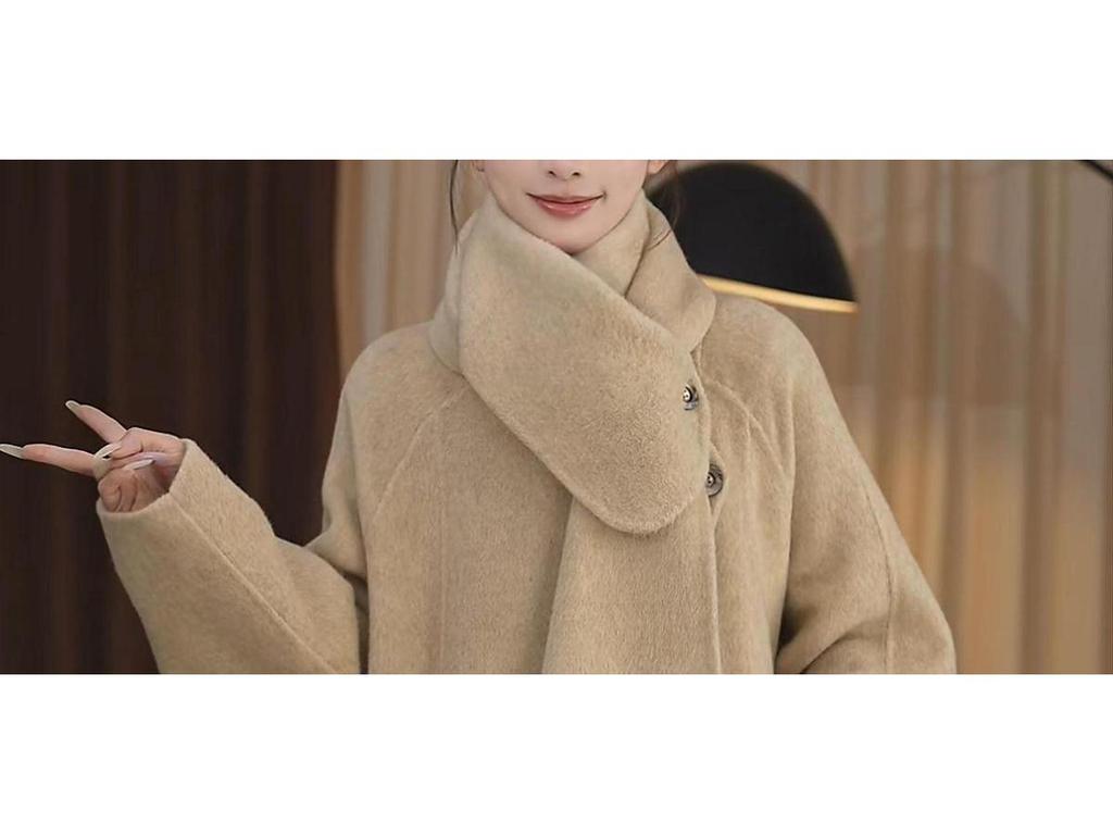 2025 Autumn/Winter Women's Alpaca Wool Hand-sewn Loose Fit Scarf Style Coat
