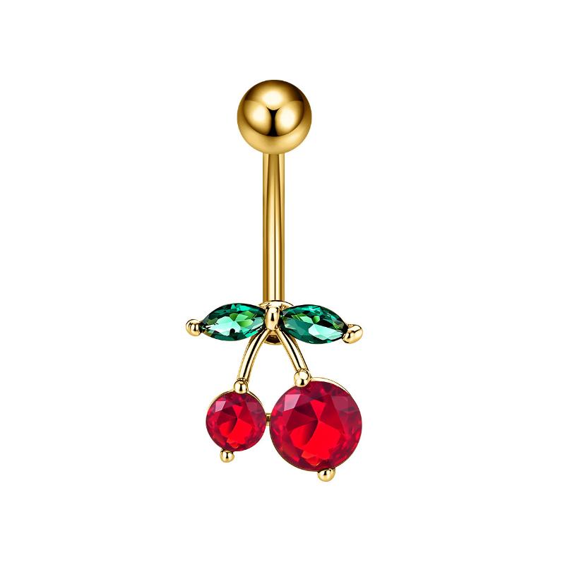 Cherry Flowers Belly Button Ring Crystal Belly Navel Piercing Nombril Long Dangle Belly Jewelry