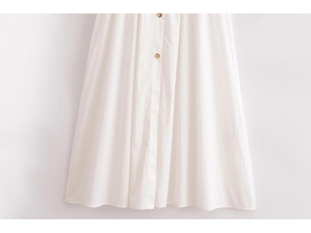 2025 Spring Women's European Style Turn-Down Collar Long Sleeve Midi Dress