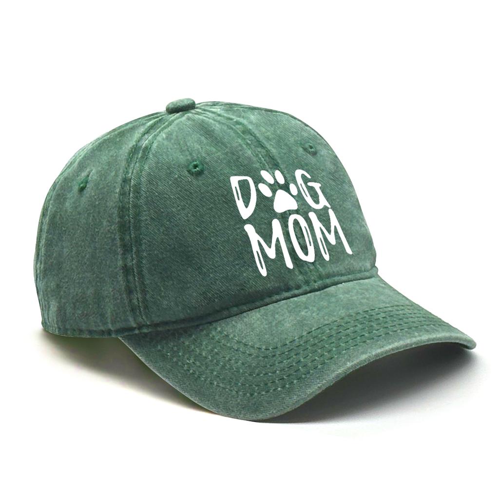 DOG MOM Print Adjustable Baseball Hat Washed Cotton Adjustable Buckle Stylish Snapback Baseball Cap Ideal Choice For Men Women