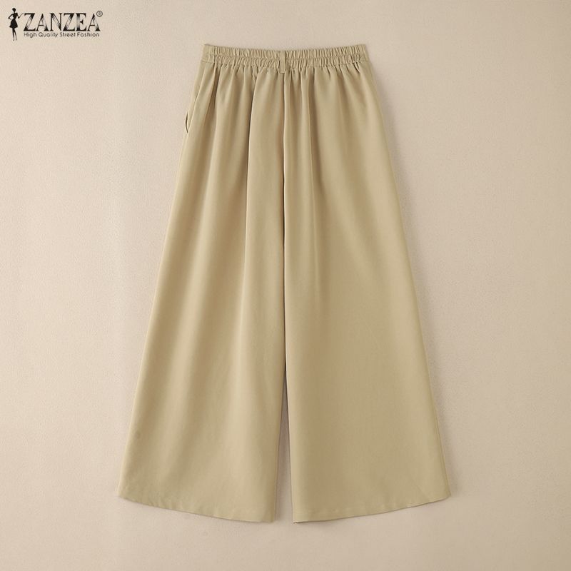 ZANZEA Women Casual Elastic Waist Loose Wide Leg Pants