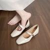 Weiwei Girl 831-3 French Light Mouth Mary Jane Single Shoes Women's Thick Heel Medium Heel Pad Shoes Not Tired Feet Work Women's Shoes