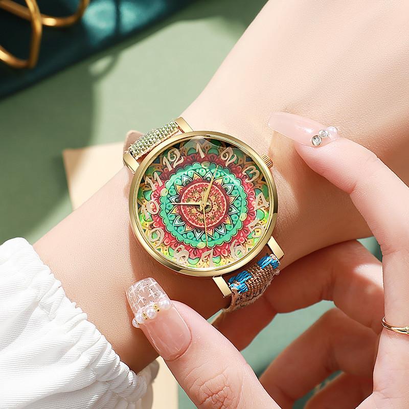 Vintage Ethnic Style Womens Quartz Watch With Colorful Canvas Strap For Casual Fashion And Gift
