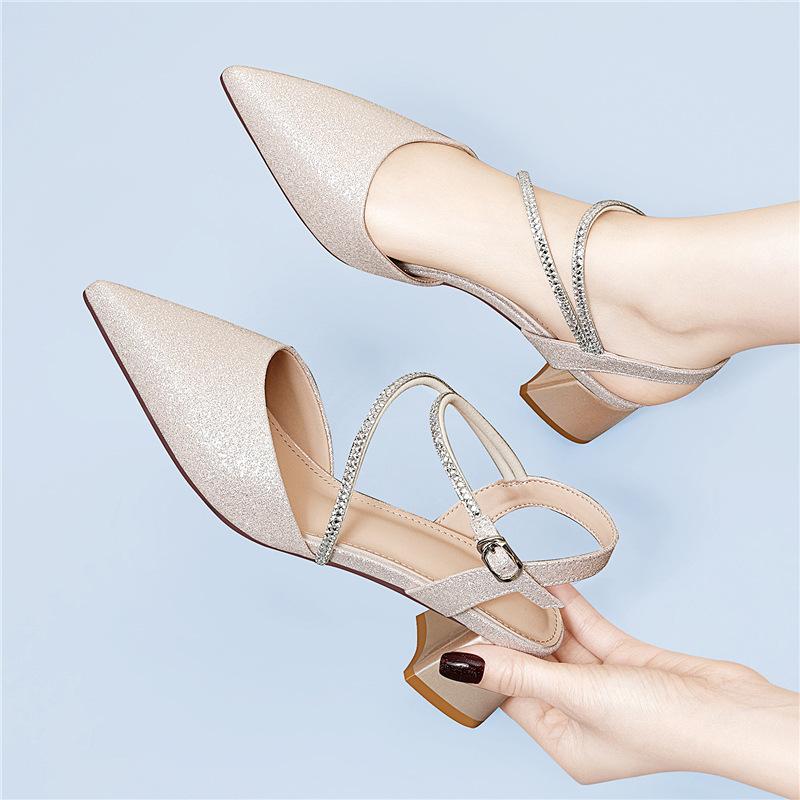 

Medium heel sandals women s summer new gentle high heels Baotou butterfly versatile one-word buckle thick heel women s shoes 40