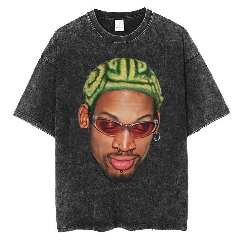 New Arrival Mens Clothes Washed Tee Shirt TShirts Men Tshirt for Men Ropa Hombre Dennis Rodman Classic Rare Black Homage