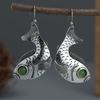 Charm Damen Luxus Fisch Tier Grüner Stein Tropfen Kupferfarbe Ohrringe Party Schmuck Geschenke