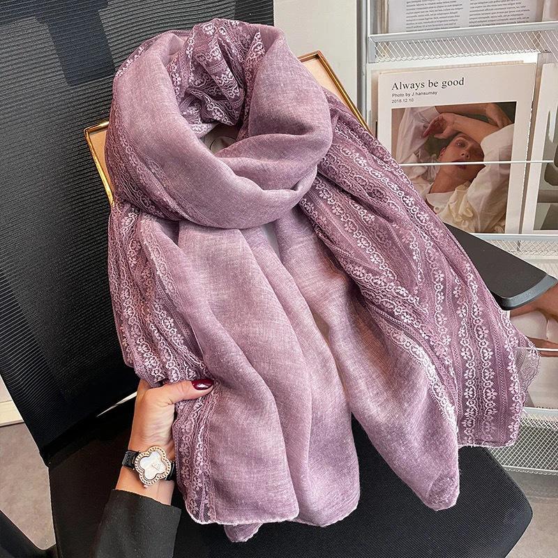 צעיף תחרה טלאים בסגנון קוריאני - צעיף כותנה פשתן לנשים לאביב וסתיו