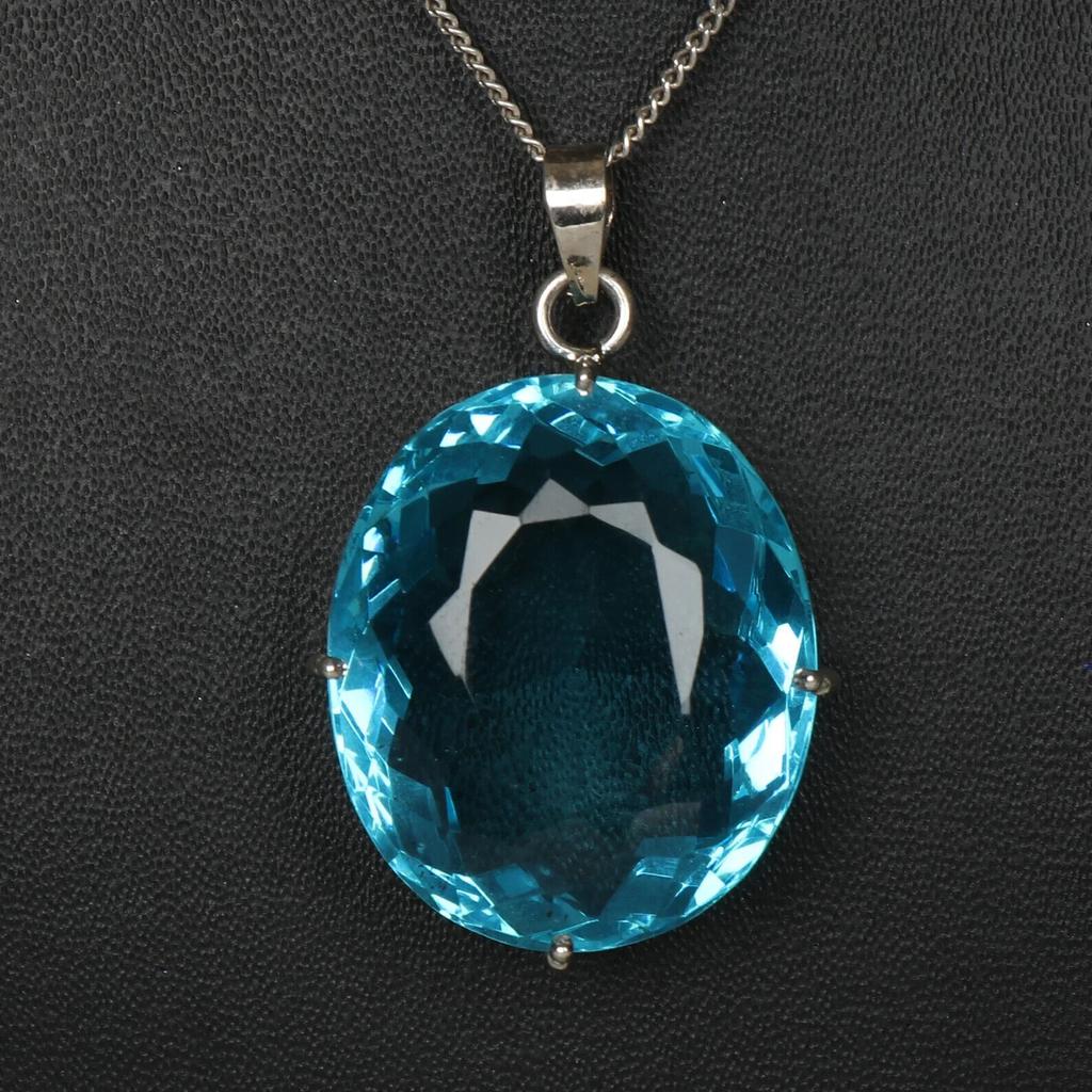 Pandantiv Mare de 14ct Pandantiv Topaz Albastru Piatră Prețioasă Albastru Elvețian Pandantiv de Nuntă Pentru Bărbați și Femei