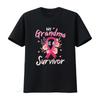 Womens T Shirt My Grandma Is A Survivor Flower Breast Cancer Awareness Black 2X Large Vintage Washed Comfortable Soft Unisex