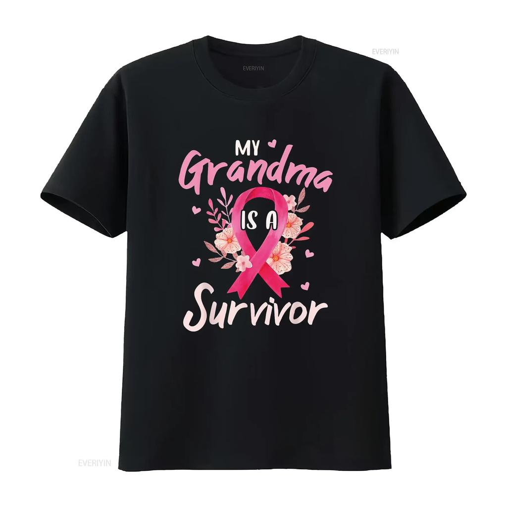 Womens T Shirt My Grandma Is A Survivor Flower Breast Cancer Awareness Black 2X Large vintage Washed Comfortable Soft Unisex