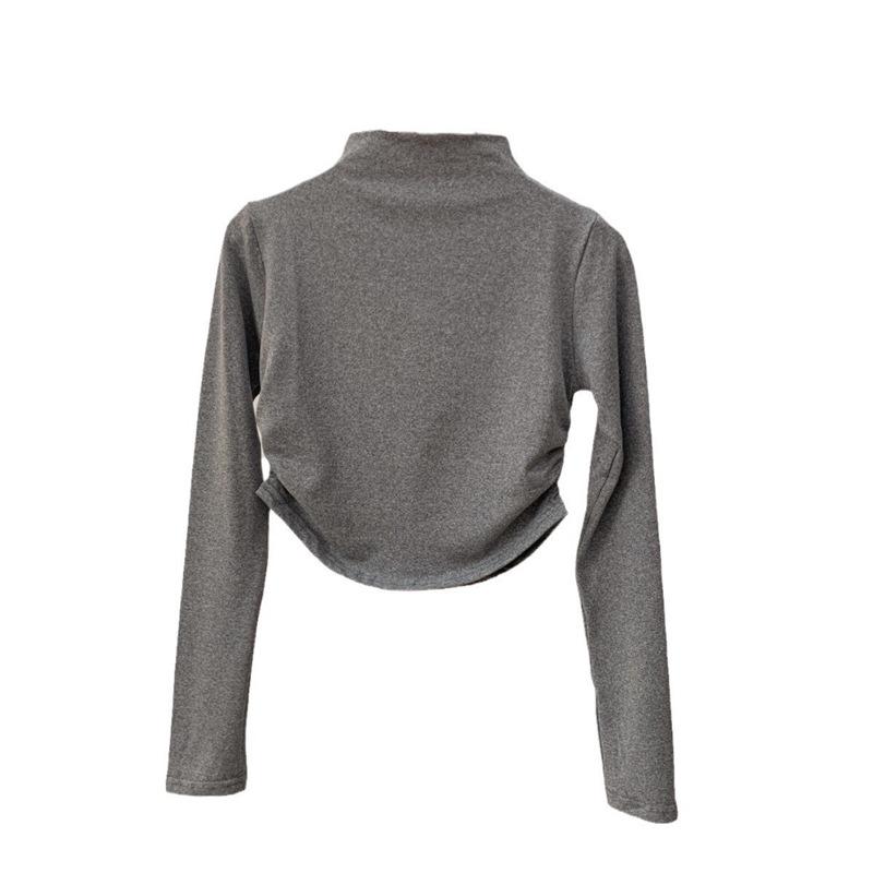 

Women s Autumn Long-Sleeve High-Neck Sexy Crop Top M сірий колір