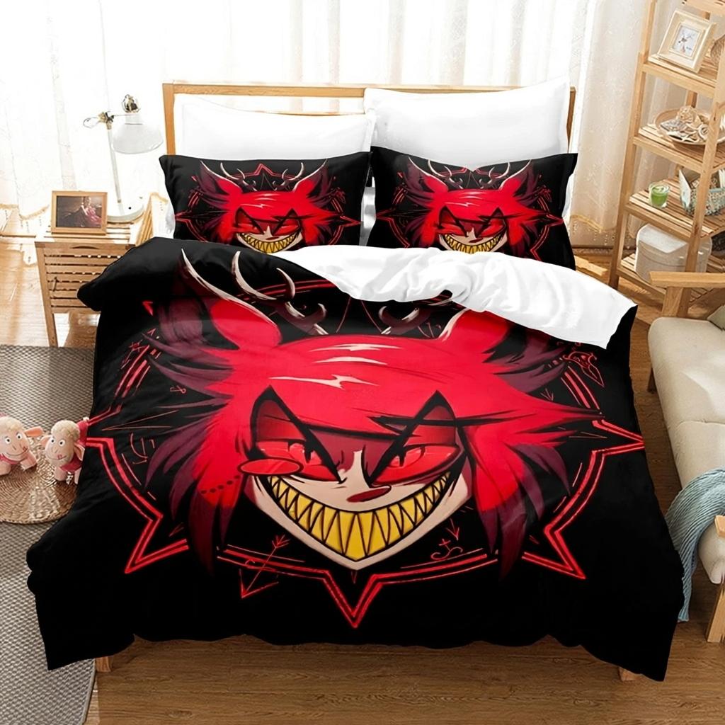 Populaire Alastor Radio Demon Ensemble de Literie 2/3 Pièces Ensemble de Housse de Couette Imprimée en 3D Dessin Animé Microfibre Douce pour la Chambre des Fans 140X200cm 2pcs