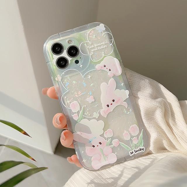 Ins Shiny Bunny Soft Silicone Cute Shell Rabbit Phone Case For Iphone 11 12 Promax 13 14 Pro Max Plus Cartoon Back Cover Capa