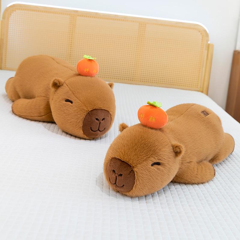 Good Persimmon Capybar Plush Toys for Girls Sleeping Long Pillows for Babies Kapi Side Sleeping Pillows for Home Decorations