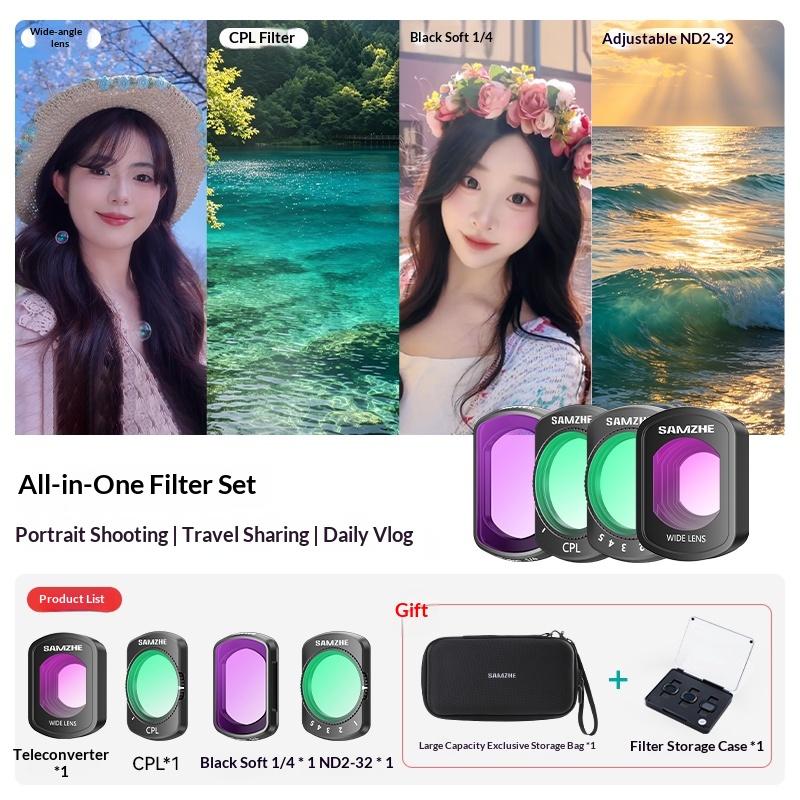SAMZHE Magnetic Filter Kit For DJI Pocket 3 / Pocket 4 CPL Variable ND Filter, Black Mist 1/4 2mm Magnetic Camera Lens Filters